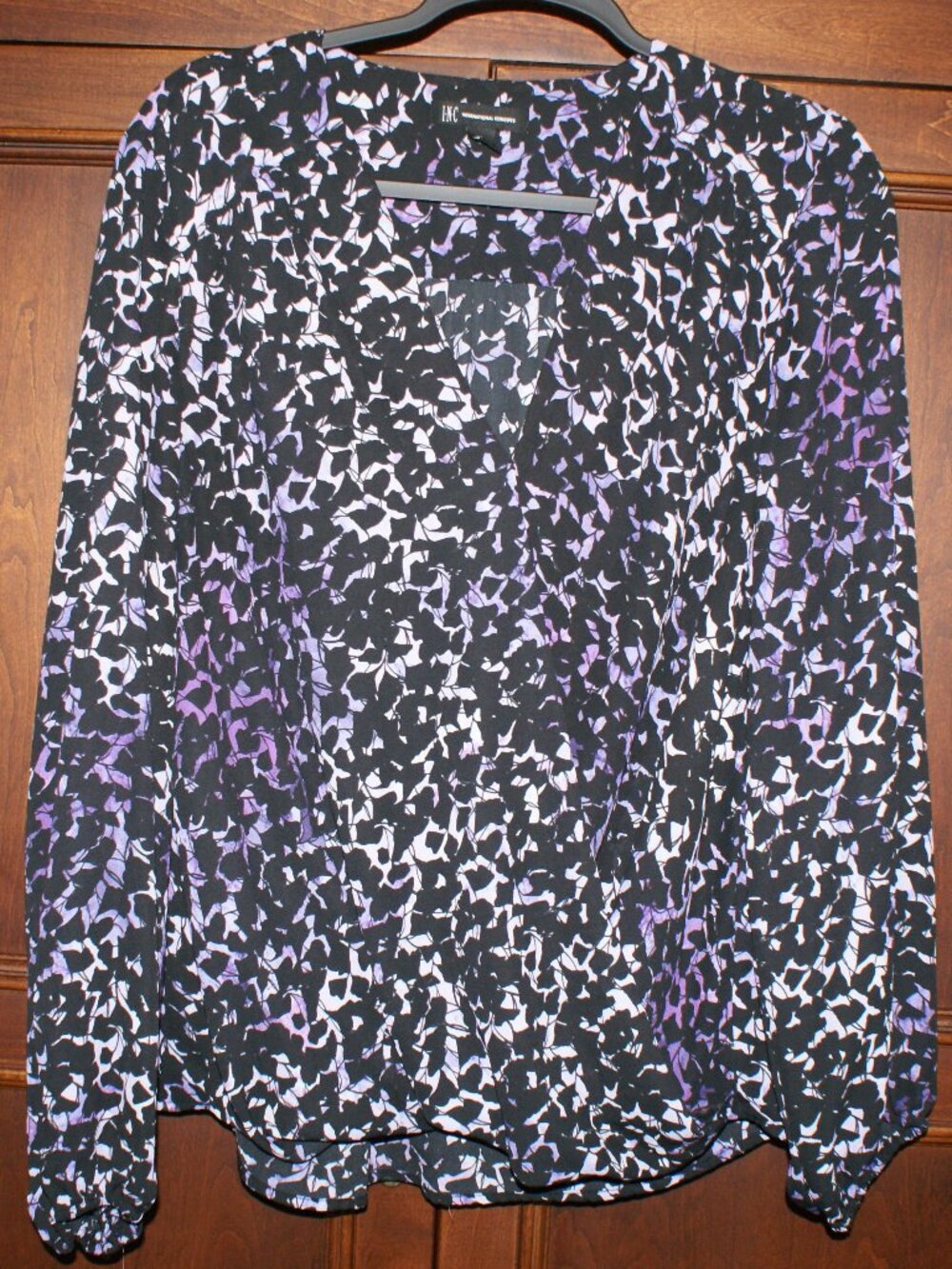 INC International Concepts Purple and Black Surplice Blouse - Size Large.